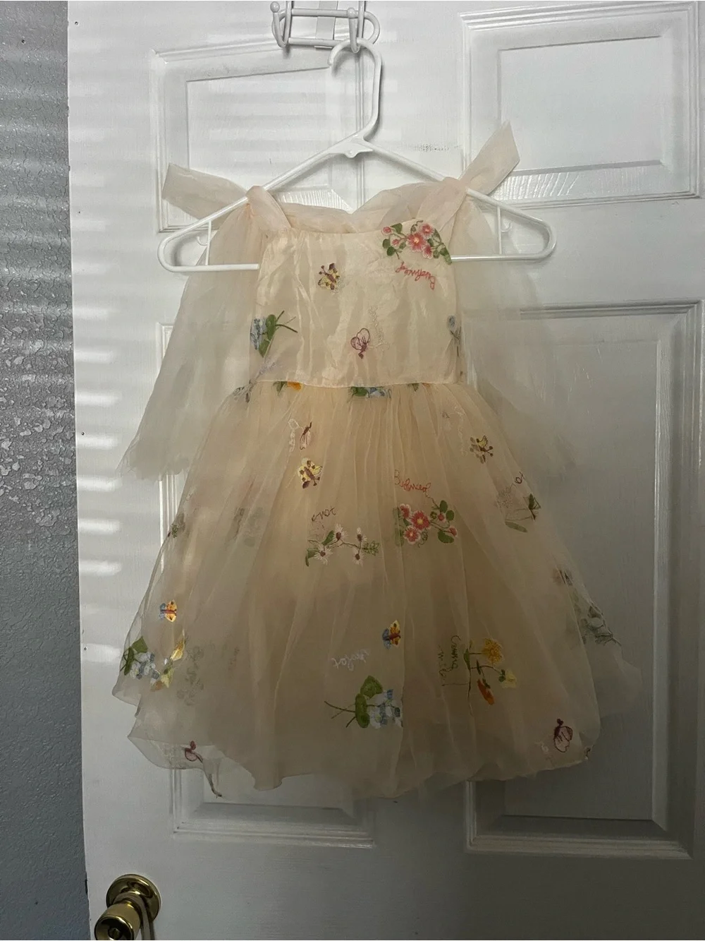 Girls Ivory Floral Tulle Party Dress
